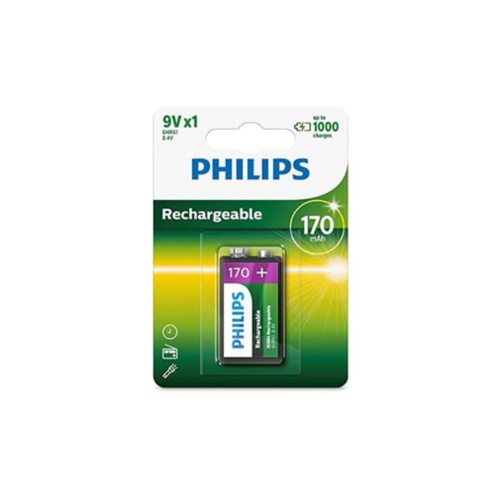 Philips Battery 9V  Rechargeable 170mAh Philips Battery 9V  Rechargeable 170mAh